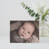 Einfache Schreibmaschine New baby Einführung Foto Postkarte (Stehend Vorderseite)