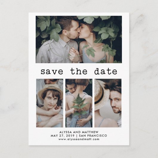 Einfache Schreibmaschine Save the Date | 4 FOTO Ankündigungspostkarte (Vorderseite)
