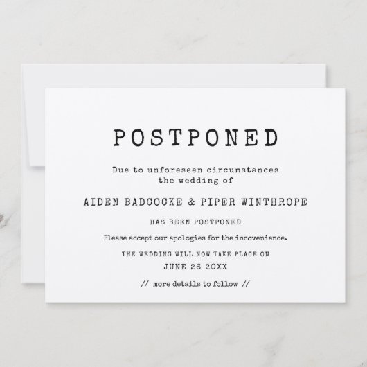 einfache Schreibmaschine Zurückgestellt Hochzeit Einladung (Vorderseite)