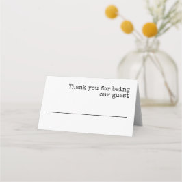 Einfache Schreibmaschinenhochzeit Minimalistische Platzkarte
