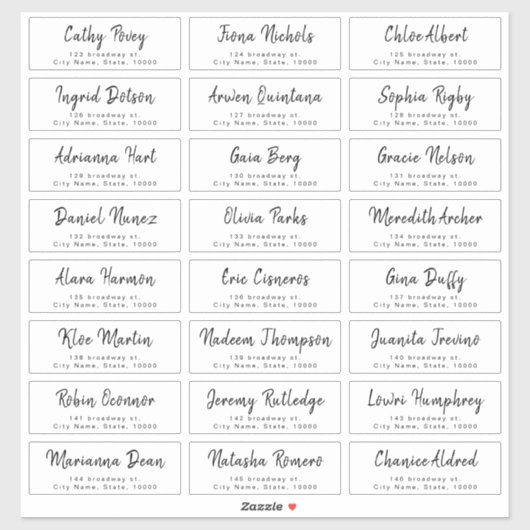 Einfache Schreibschrift Hochzeitsgast-Adressetiket Aufkleber (Blatt)