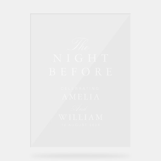 Einfache Schrift am Abend vor der Hochzeit Probe Acrylschild (Vorderseite)