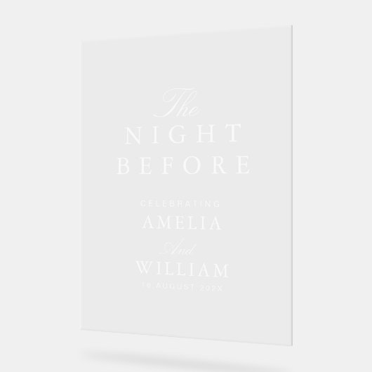 Einfache Schrift am Abend vor der Hochzeit Probe Acrylschild (Winkel)