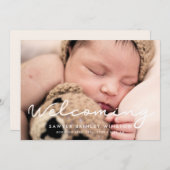 Einfache Schrift Begrüßung der Geburt eines Fotos Ankündigung (Vorne/Hinten)