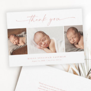 Einfache Schrift Foto-Collage Baby Dankeskarte