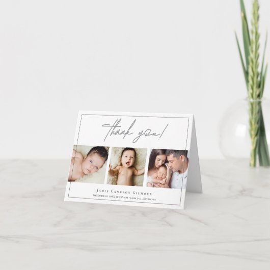 Einfache Schrift für die Typbearbeitung Baby 3 Fot Dankeskarte (Vorderseite)