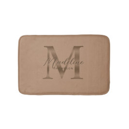 Einfache Schrift Metallisches Taupe Gold Monogramm Badematte