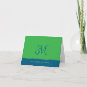 Einfache Schrift Monogramm Grün und Blau Notizkart Dankeskarte