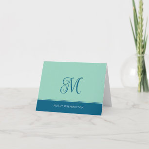 Einfache Schrift Monogramm Türkis Marineblaue Noti Dankeskarte