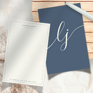Einfache Schrift personalisierte Schreibwaren Navy Briefpapier