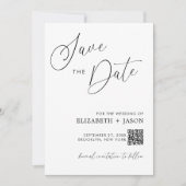 Einfache Schrift QR-Code Foto Hochzeit Save The Date (Vorderseite)