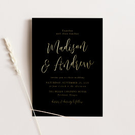 Einfache Schrift Schwarz-Gold-Hochzeit Folieneinladung
