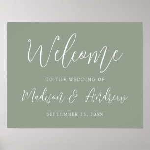 Einfache Schriftart Sage Green Hochzeitsbegrüßung Poster