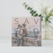 Einfache Schwarz-2-Foto-Rose Gold Square Hochzeit Save The Date (Stehend Vorderseite)
