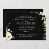 Einfache Schwarz Beide Eltern White Floral Hochzei Einladung (Vorne/Hinten)