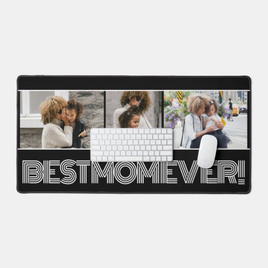 Einfache Schwarz Beste Mama je 3 FotoCollage indiv Schreibtischunterlage (Tastatur & Maus)