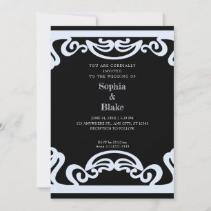 Einfache Schwarz/Blau Art Deco Hochzeit Einladung