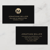 Einfache Schwarz-Bürstengoldmonogramm Visitenkarte (Vorne/Hinten)