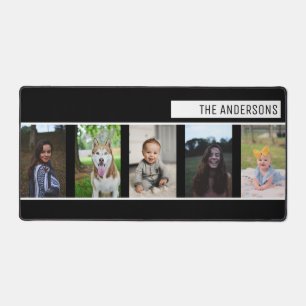 Einfache Schwarz Custom Familie fünf FotoCollage Schreibtischunterlage