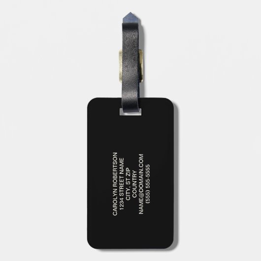 Einfache Schwarz-Elfenbeinmonogramm-Initialen Gepäckanhänger (Rückseite vertikal)