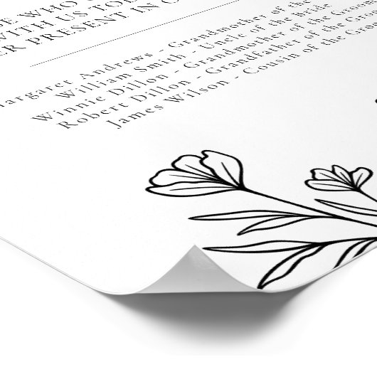 Einfache Schwarz-Flora-Hochzeit im Zeichen des lie Poster (Ecke)