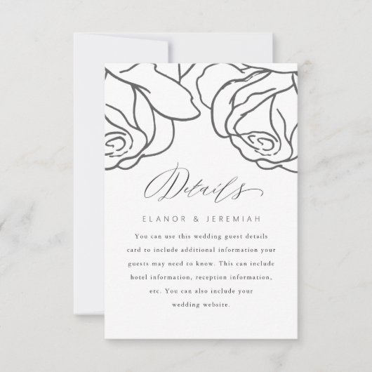 Einfache Schwarz-Flora-Hochzeitsgast-Details (Vorderseite)