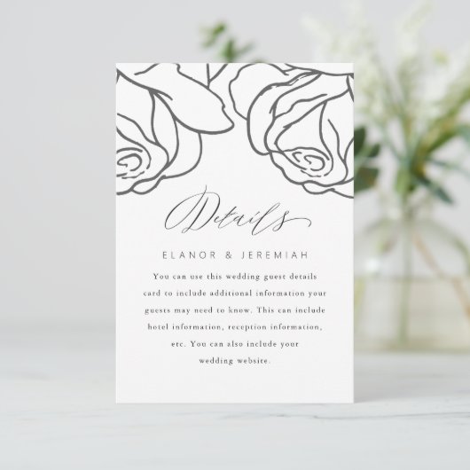 Einfache Schwarz-Flora-Hochzeitsgast-Details (Stehend Vorderseite)