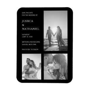 Einfache Schwarz-Foto-Collage Hochzeit Magnet