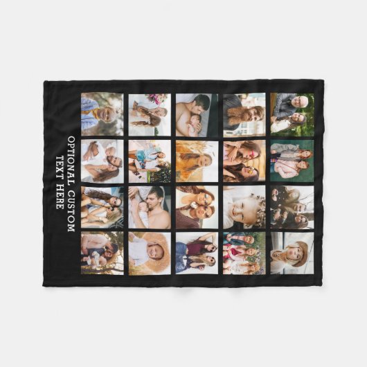 Einfache Schwarz-FotoCollage 20 Personalisiert Fleecedecke (Vorderseite (Horizontal))