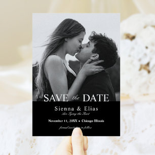 Einfache Schwarz gebundene schwarze Foto Save The Date