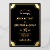 Einfache Schwarz-Gold-Art-Deco-Tour Folieneinladung (Vorderseite)