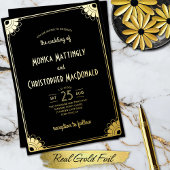 Einfache Schwarz-Gold-Art-Deco-Tour Folieneinladung