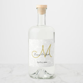 Einfache Schwarz-Gold-Elegant-Hochzeitsmonogramm Alkoholflaschenetikett