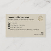 Einfache Schwarz & Gold Elegante Rahmen Notar Publ Visitenkarte (Rückseite)