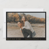 Einfache Schwarz-Gold-Foto-Hochzeit Dankeskarte (Vorderseite)