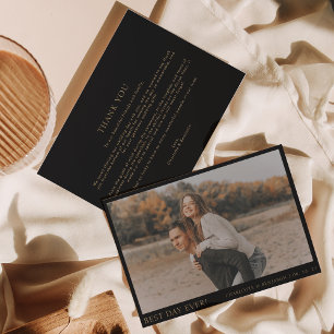 Einfache Schwarz-Gold-Foto-Hochzeit Dankeskarte