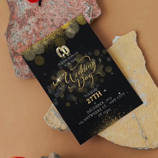 Einfache Schwarz-Gold-Hochzeit Einladung
