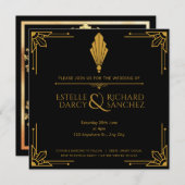 Einfache Schwarz/Gold Hochzeitskarte Einladung (Vorne/Hinten)