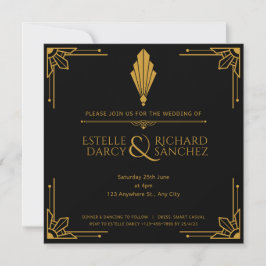 Einfache Schwarz/Gold Hochzeitskarte Einladung