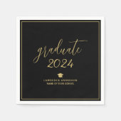 Einfache Schwarz-Gold-Klasse 2024 Abschluss Serviette (Vorderseite)