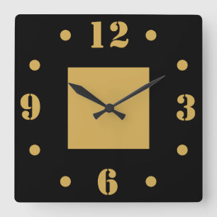 Einfache Schwarz/Gold-Minimalistisch Quadratische Wanduhr