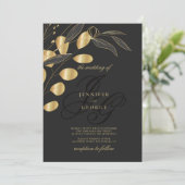 Einfache Schwarz-Gold-Monogramm-Initialen Blumenho Einladung (Stehend Vorderseite)