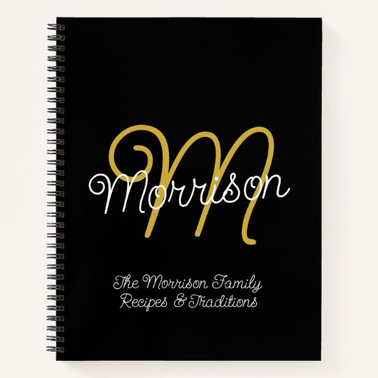 Einfache Schwarz-Gold Retro-Script Monogram-Rezept Notizblock (Vorderseite)