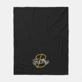 Einfache Schwarz-Gold-Retro-Script-Monogramm Fleecedecke (Vorderseite)