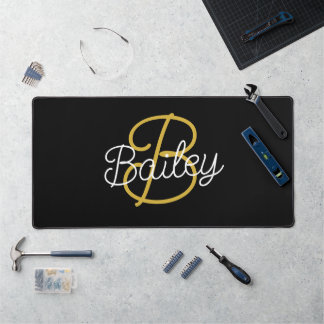 Einfache Schwarz-Gold-Retro-Script-Monogramm Schreibtischunterlage