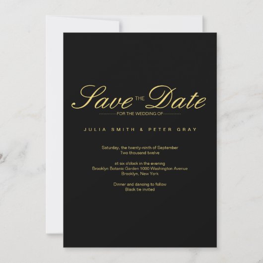 Einfache Schwarz-Gold-Save the Date-Hochzeit Einladung (Vorderseite)