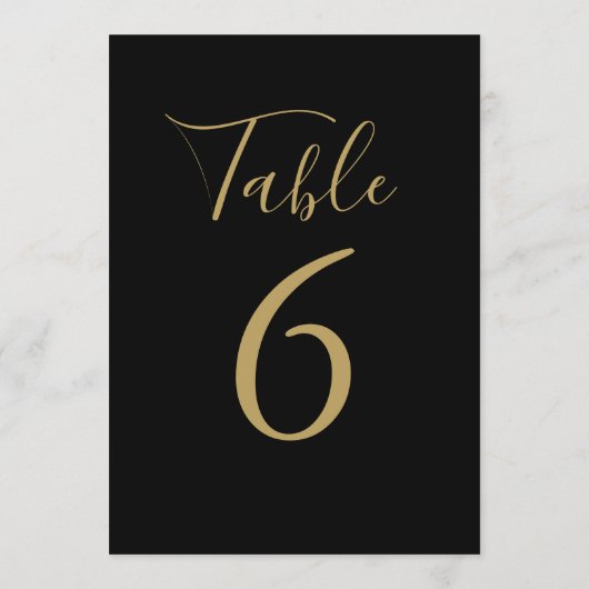 Einfache Schwarz-Gold-Script-Tischnummer Einladung (Rückseite)