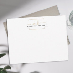 Einfache Schwarz-Gold-Square-Monogramm Mitteilungskarte