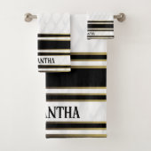 Einfache Schwarz-Gold- und Weiß-Geometrie Badhandtuch Set (Insitu)