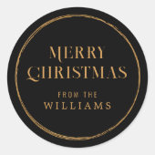 Einfache Schwarz-Gold-Weihnachten Runder Aufkleber (Vorderseite)